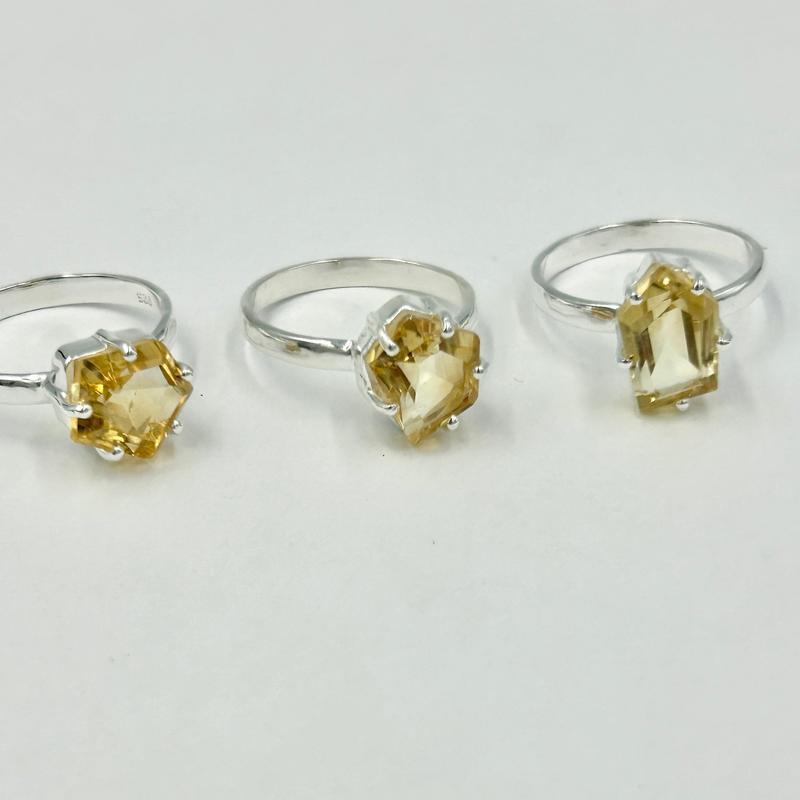 Multi-Faceted Free Form Citrine Prong Rings || .925 Sterling Silver-Nature's Treasures