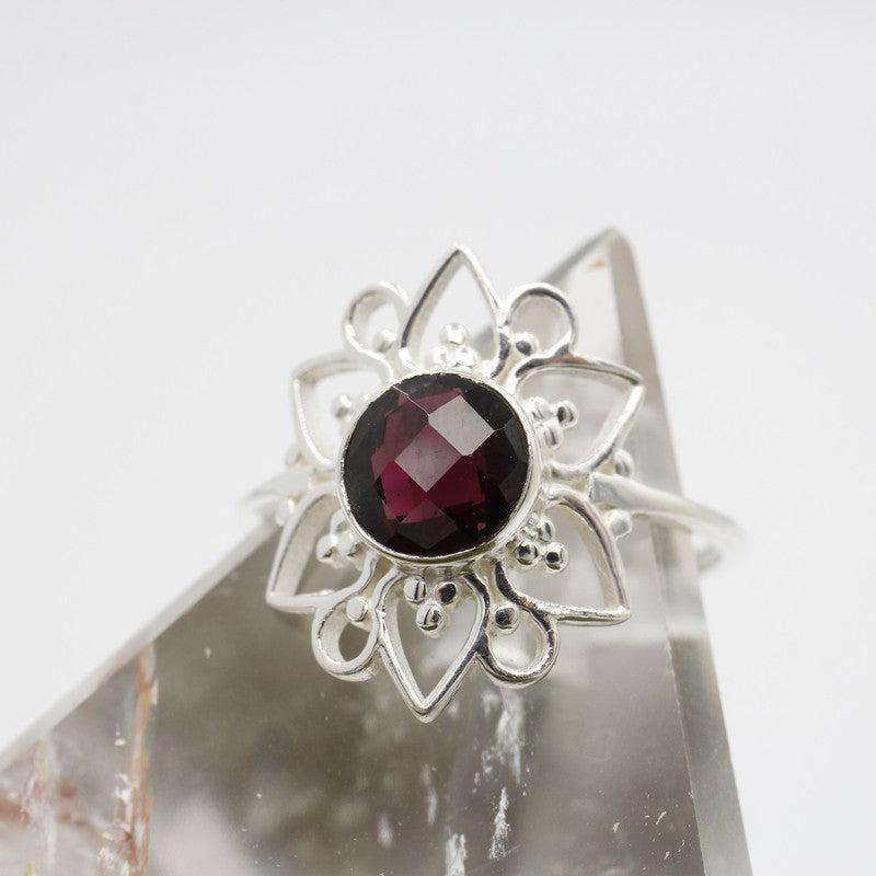 Multi-Faceted Garnet Flower Rings || .925 Sterling Silver