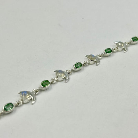 Multi-Faceted Green Kyanite With Rainbow Moonstone Moon Bracelets || Sterling Silver-Nature's Treasures