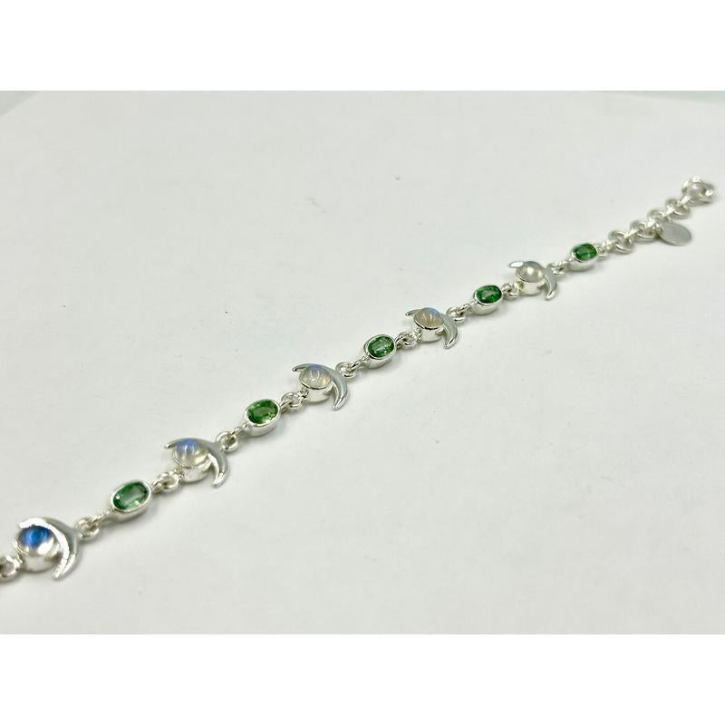 Multi-Faceted Green Kyanite With Rainbow Moonstone Moon Bracelets || Sterling Silver-Nature's Treasures