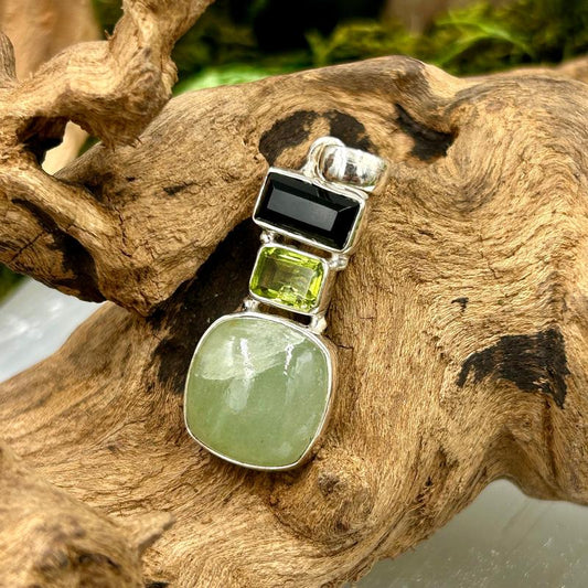 Multi-Faceted Jade, Peridot, Black Tourmaline Pendant || .925 Sterling Silver-Nature's Treasures