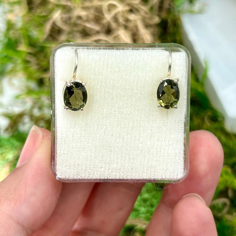 Multi-Faceted Moldavite Clasp Earrings || .925 Sterling Silver-Nature's Treasures