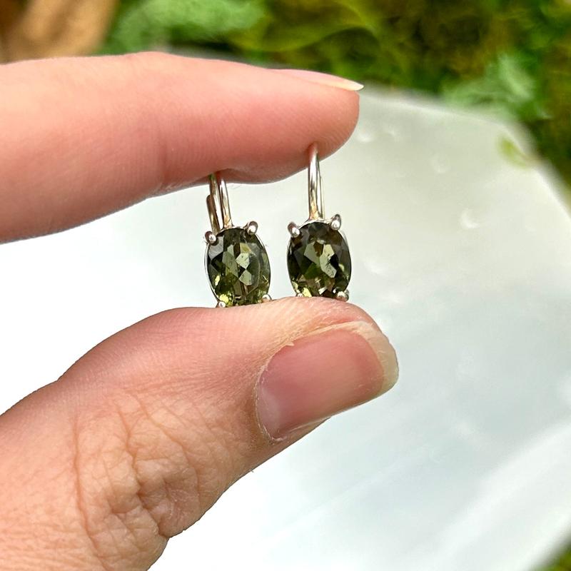 Multi-Faceted Moldavite Clasp Earrings || .925 Sterling Silver-Nature's Treasures