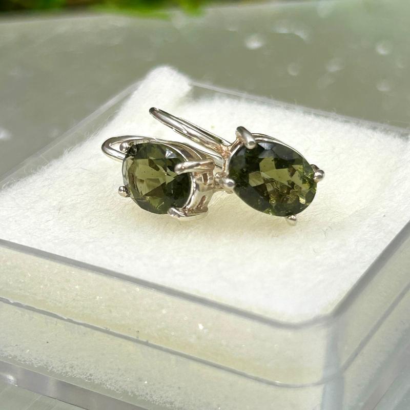 Multi-Faceted Moldavite Clasp Earrings || .925 Sterling Silver-Nature's Treasures