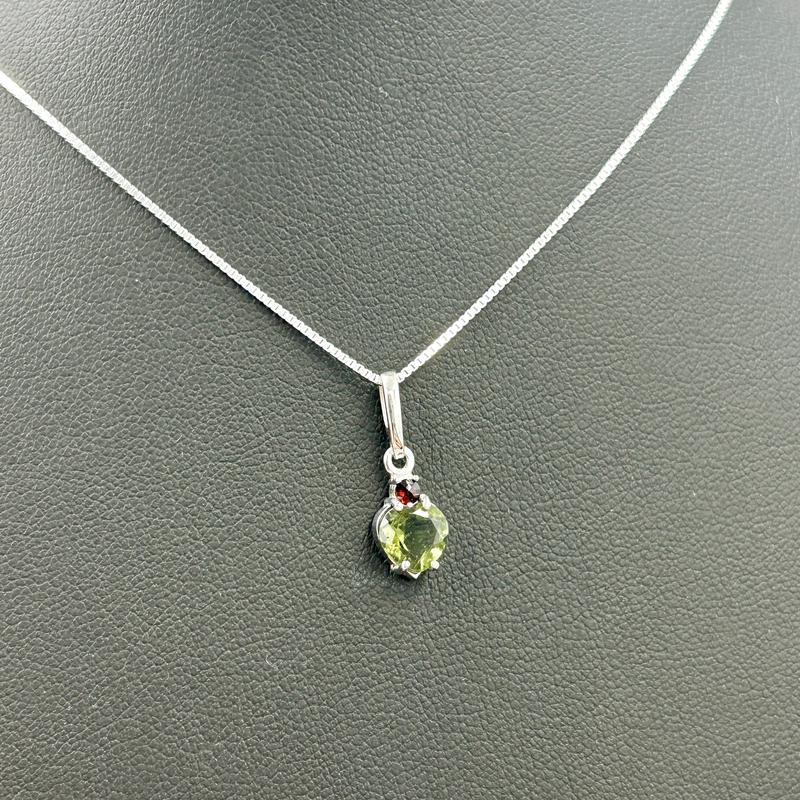 Multi-Faceted Moldavite Heart With Garnet Pendant || .925 Sterling Silver-Nature's Treasures