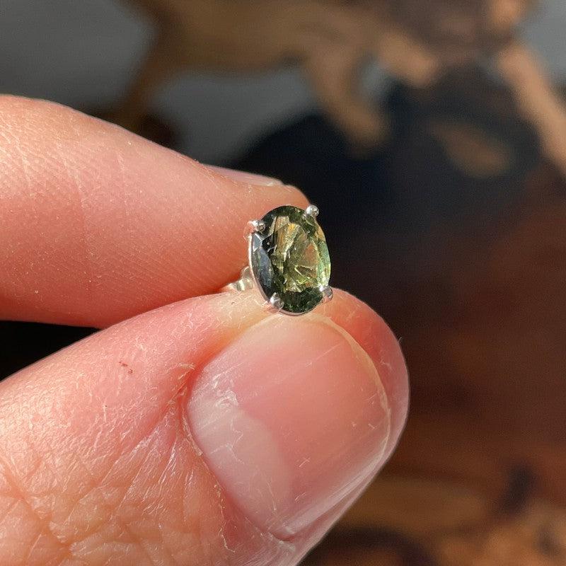 Multi-Faceted Moldavite Oval Stud Earrings || .925 Sterling Silver-Nature's Treasures