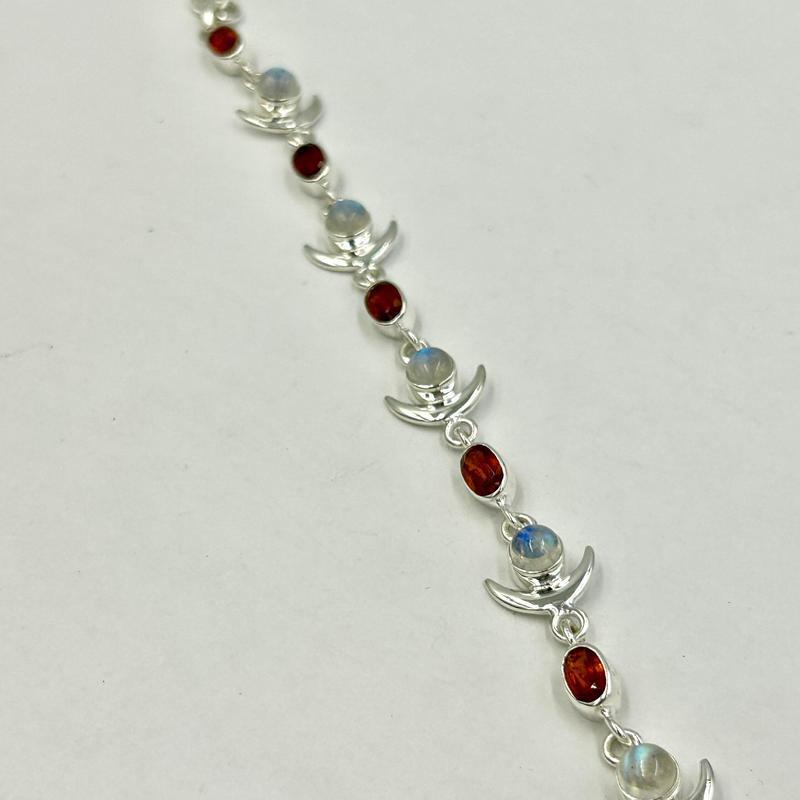 Multi-Faceted Orange Kyanite With Rainbow Moonstone Moon Bracelets || Sterling Silver-Nature's Treasures
