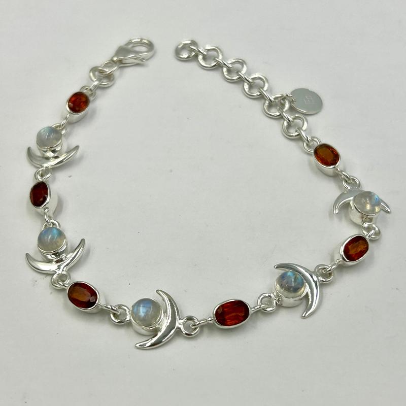 Multi-Faceted Orange Kyanite With Rainbow Moonstone Moon Bracelets || Sterling Silver-Nature's Treasures
