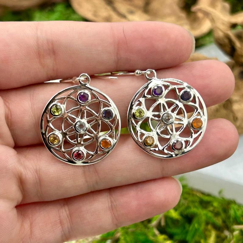 Multi-Faceted Sahasrara Chakra French Hook Earrings || .925 Sterling Silver-Nature's Treasures