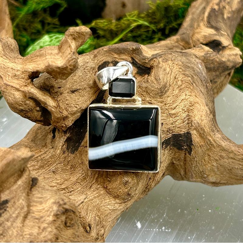 Multi-Faceted Spinel With Black Agate Pendant || .925 Sterling Silver-Nature's Treasures