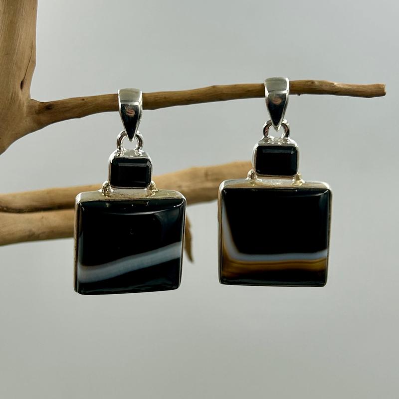 Multi-Faceted Spinel With Black Agate Pendant || .925 Sterling Silver-Nature's Treasures