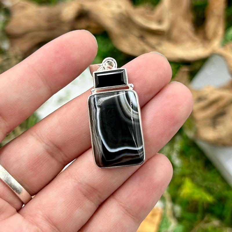 Multi-Faceted Spinel With Black Agate Pendant || .925 Sterling Silver-Nature's Treasures