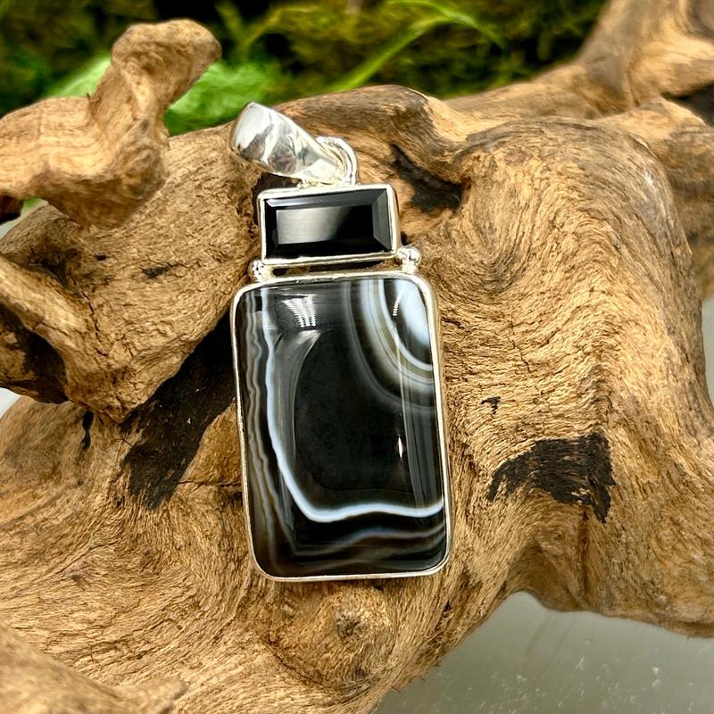 Multi-Faceted Spinel With Black Agate Pendant || .925 Sterling Silver-Nature's Treasures