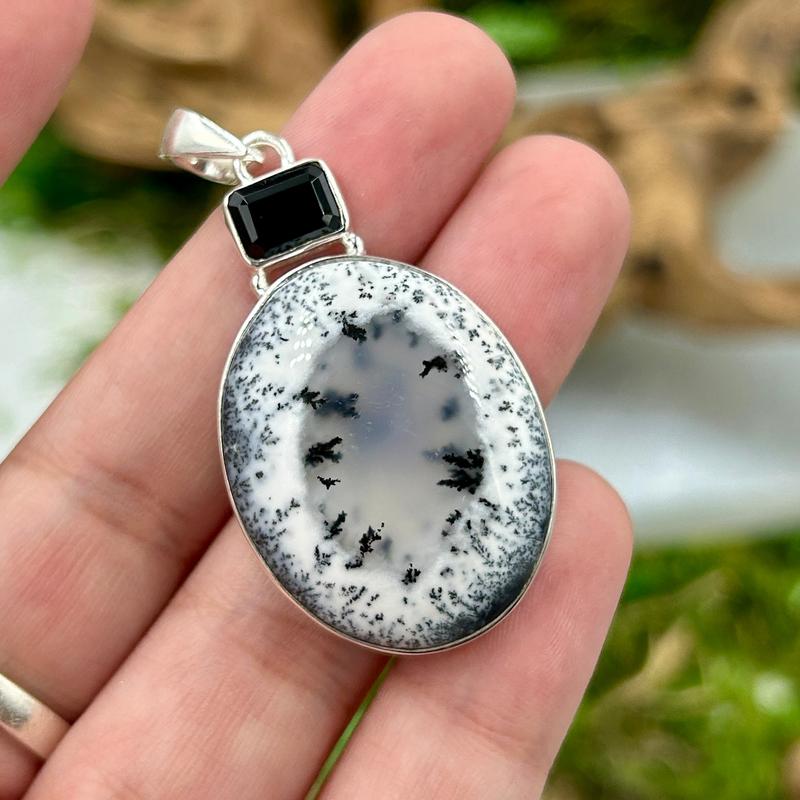 Multi-Faceted Spinel With Dendritic Opal Pendants || .925 Sterling Silver-Nature's Treasures