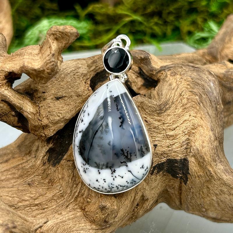 Multi-Faceted Spinel With Dendritic Opal Pendants || .925 Sterling Silver-Nature's Treasures