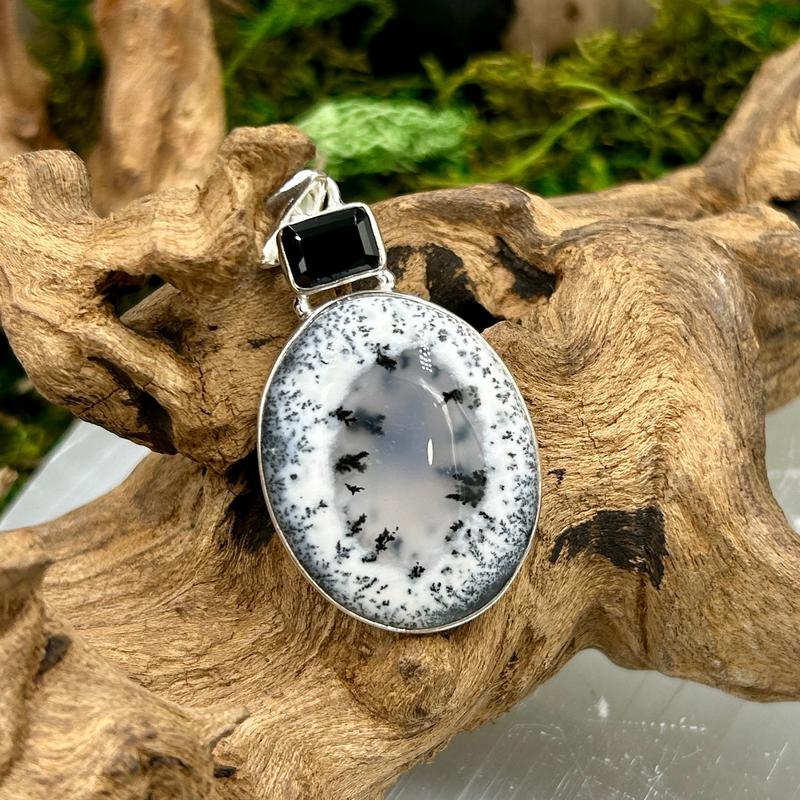 Multi-Faceted Spinel With Dendritic Opal Pendants || .925 Sterling Silver-Nature's Treasures