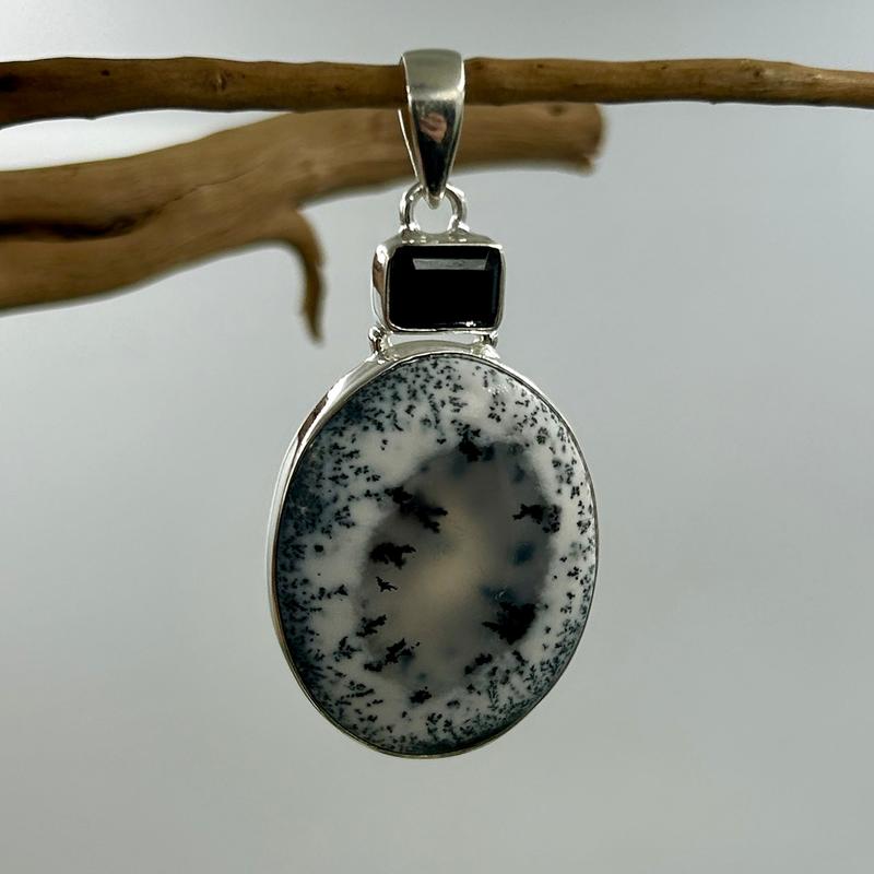 Multi-Faceted Spinel With Dendritic Opal Pendants || .925 Sterling Silver-Nature's Treasures