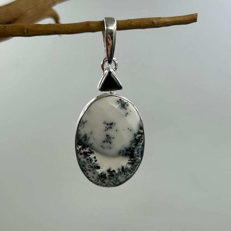 Multi-Faceted Spinel With Dendritic Opal Pendants || .925 Sterling Silver-Nature's Treasures