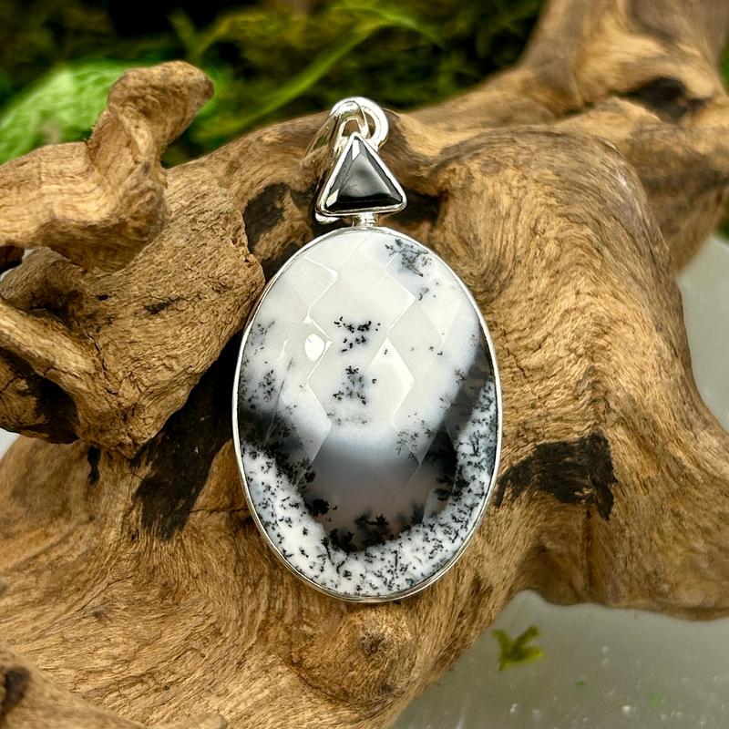 Multi-Faceted Spinel With Dendritic Opal Pendants || .925 Sterling Silver-Nature's Treasures