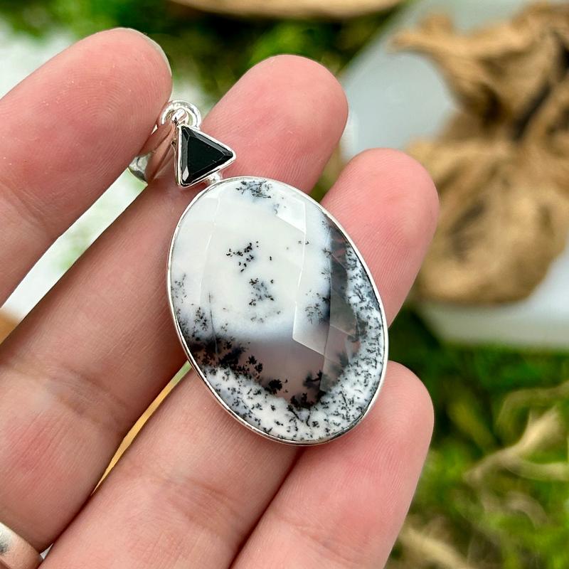 Multi-Faceted Spinel With Dendritic Opal Pendants || .925 Sterling Silver-Nature's Treasures