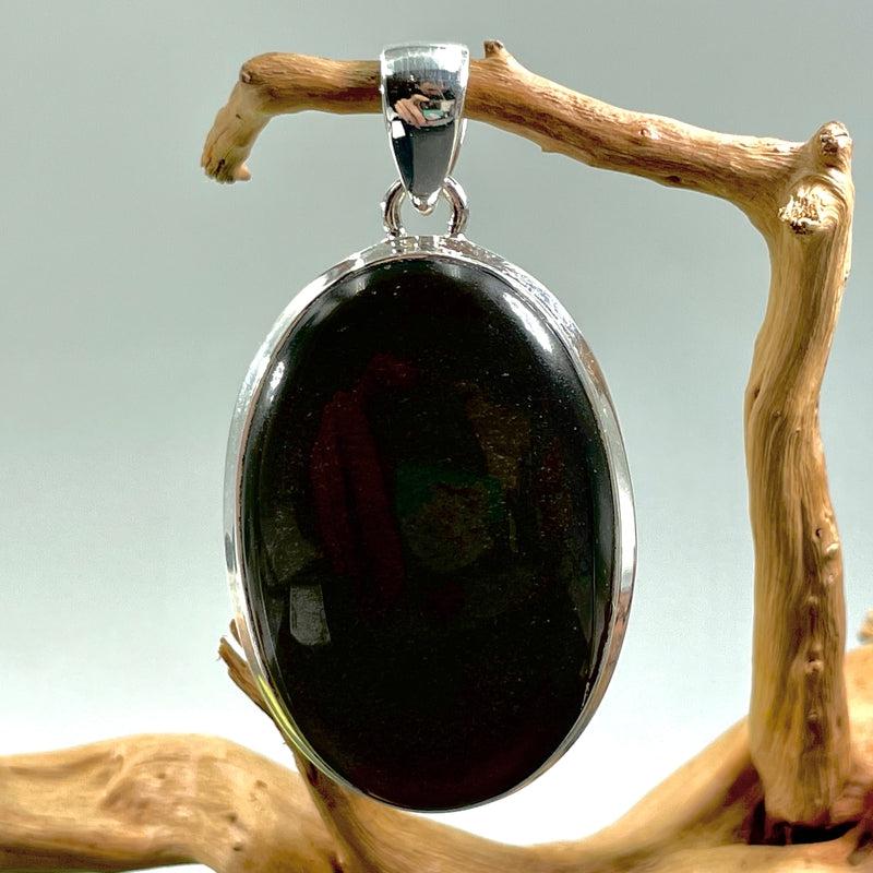 Mystical Black Sheen Obsidian Amulet | .925 Sterling Silver-Nature's Treasures