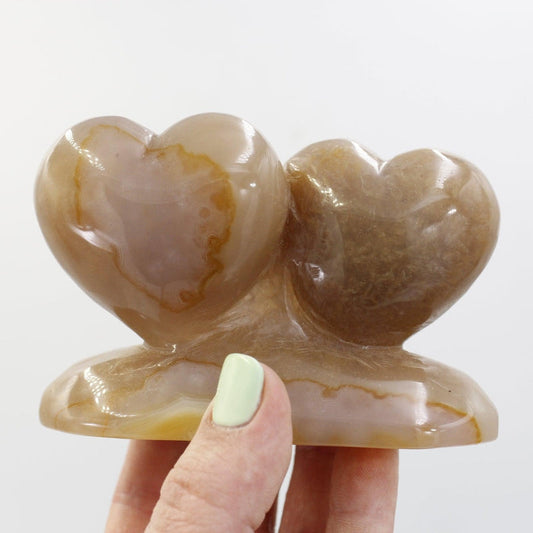 Natural Agate Double Heart Statue || Grounding, Stability || Brazil-Nature's Treasures