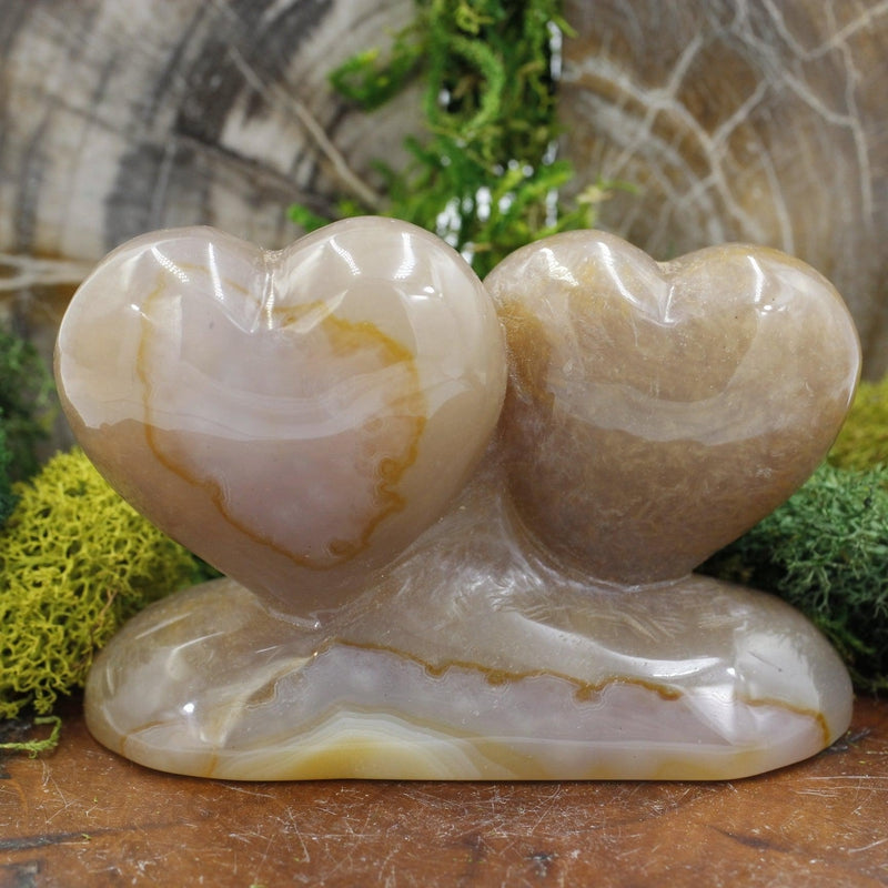 Natural Agate Double Heart Statue || Grounding, Stability || Brazil