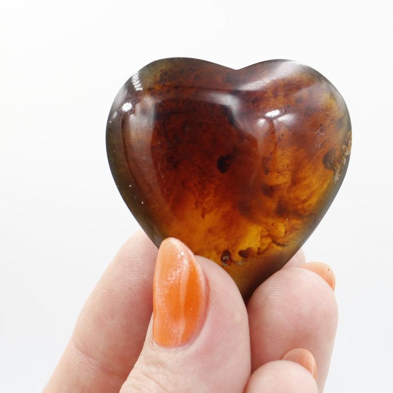 Natural Amber Pocket Heart 40 MM || Protection, Cleansing || Indonesia