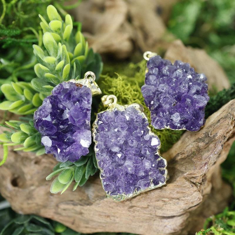 Unisex Amethyst Cluster Plated Pendants-Nature's Treasures