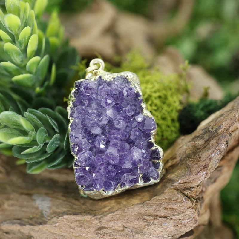 Unisex Amethyst Cluster Plated Pendants-Nature's Treasures