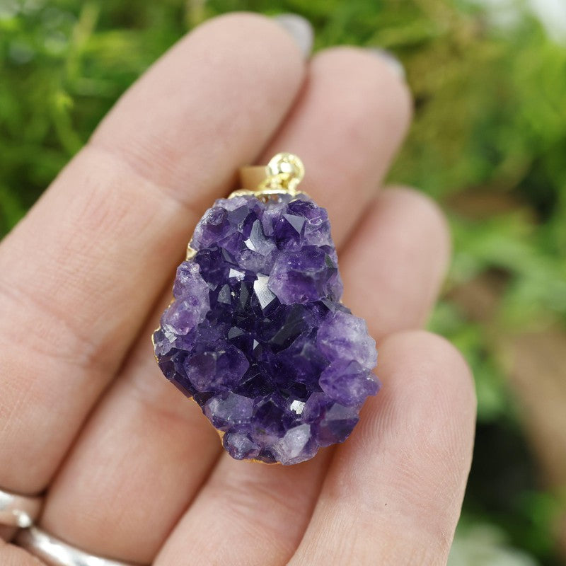 Unisex Amethyst Cluster Plated Pendants-Nature's Treasures