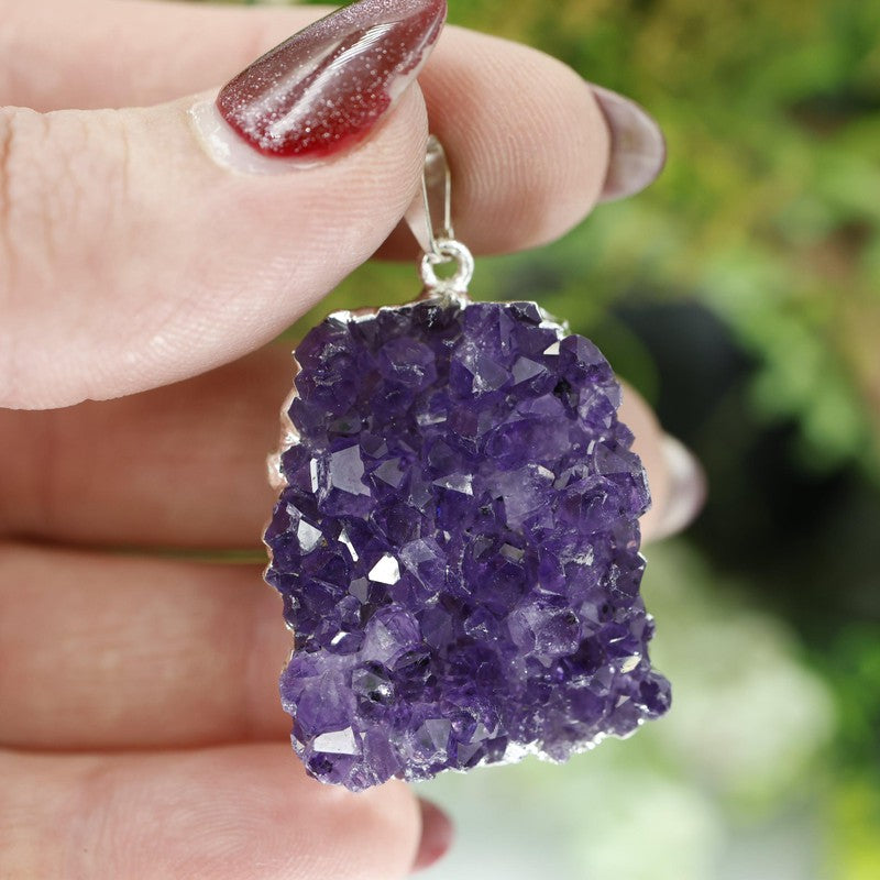 Unisex Amethyst Cluster Plated Pendants-Nature's Treasures