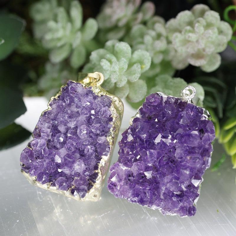 Unisex Amethyst Cluster Plated Pendants-Nature's Treasures
