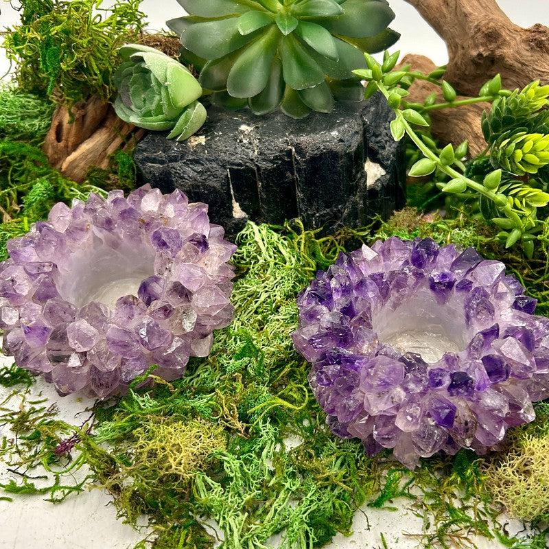 Natural Amethyst Point Tea-Light Candle Holder's-Nature's Treasures