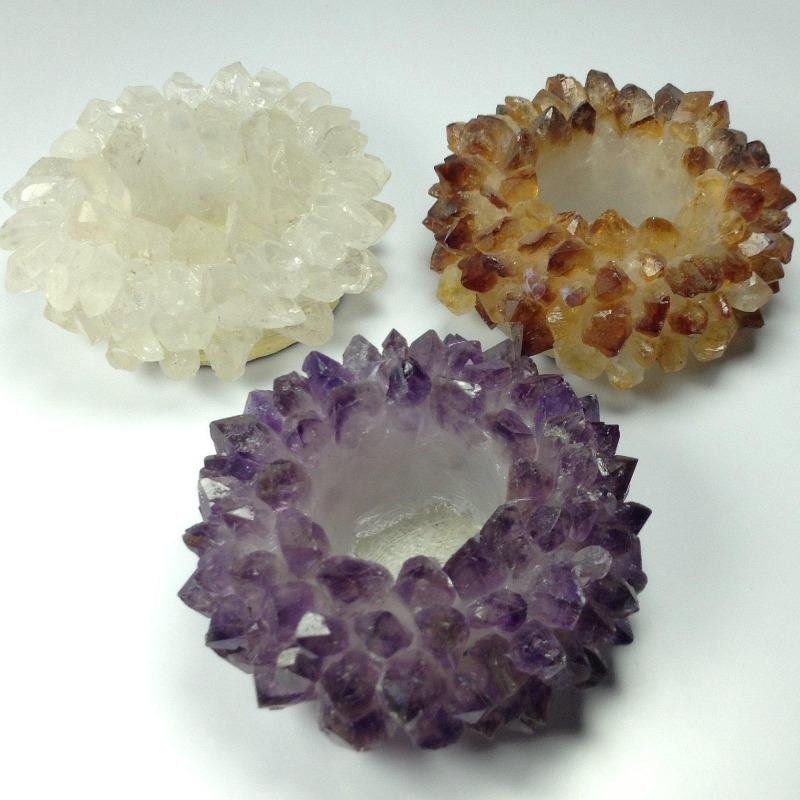 Natural Amethyst Point Tea-Light Candle Holder's-Nature's Treasures