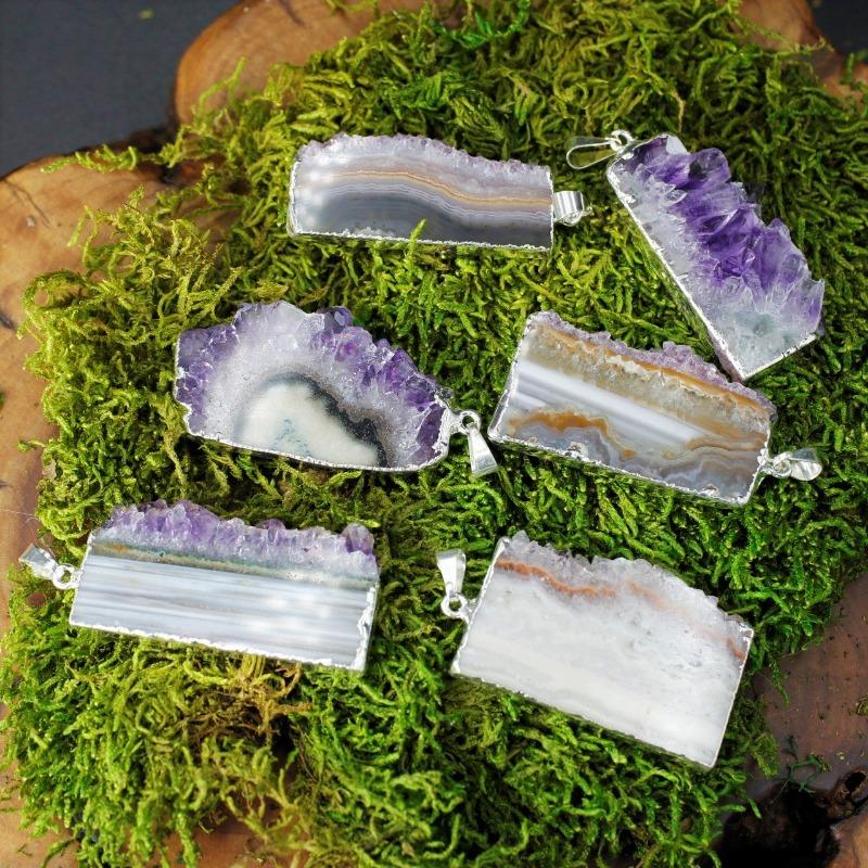 Natural Amethyst Slice Plated Pendants-Nature's Treasures