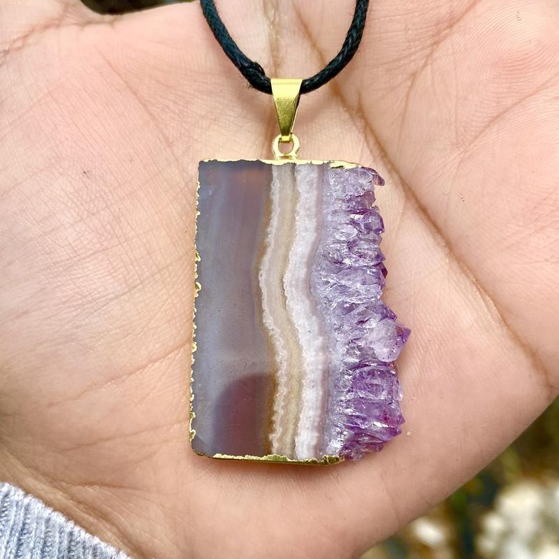 Natural Amethyst Slice Plated Pendants-Nature's Treasures