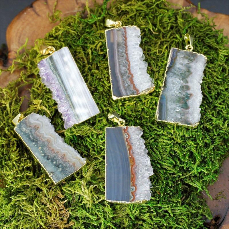 Natural Amethyst Slice Plated Pendants-Nature's Treasures