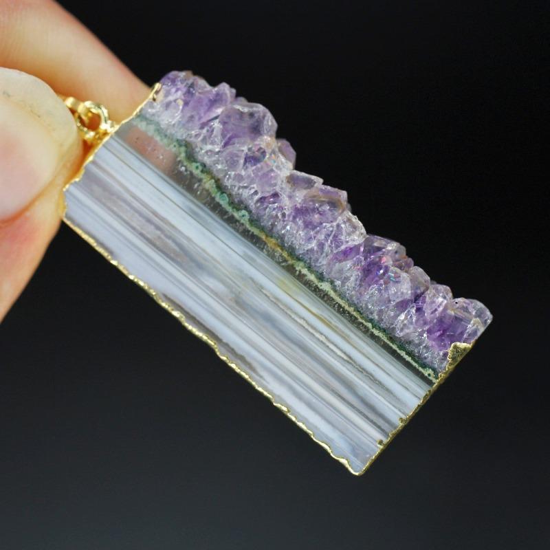 Natural Amethyst Slice Plated Pendants-Nature's Treasures