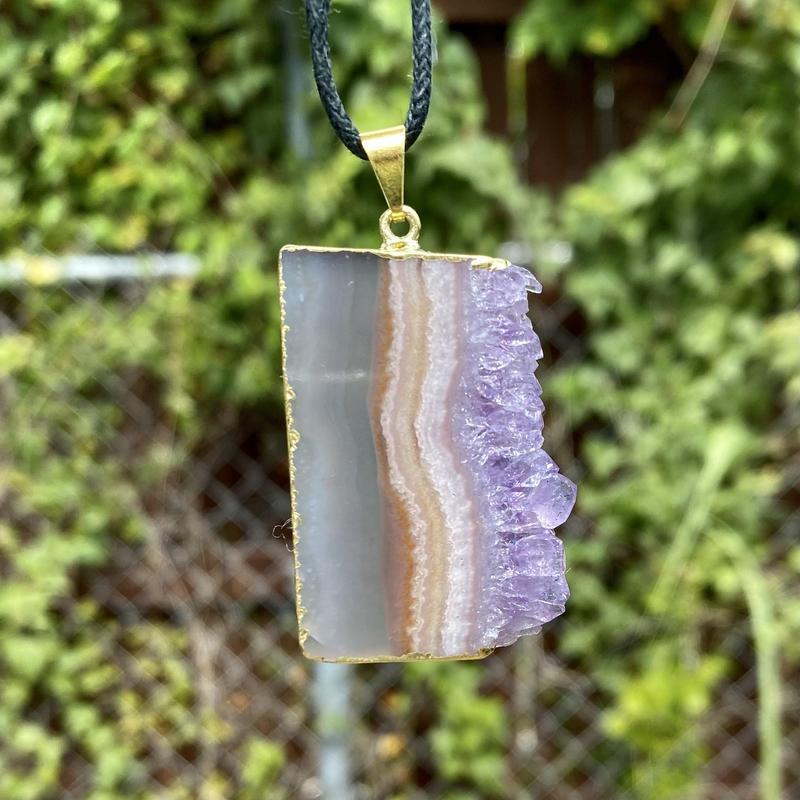 Natural Amethyst Slice Plated Pendants-Nature's Treasures