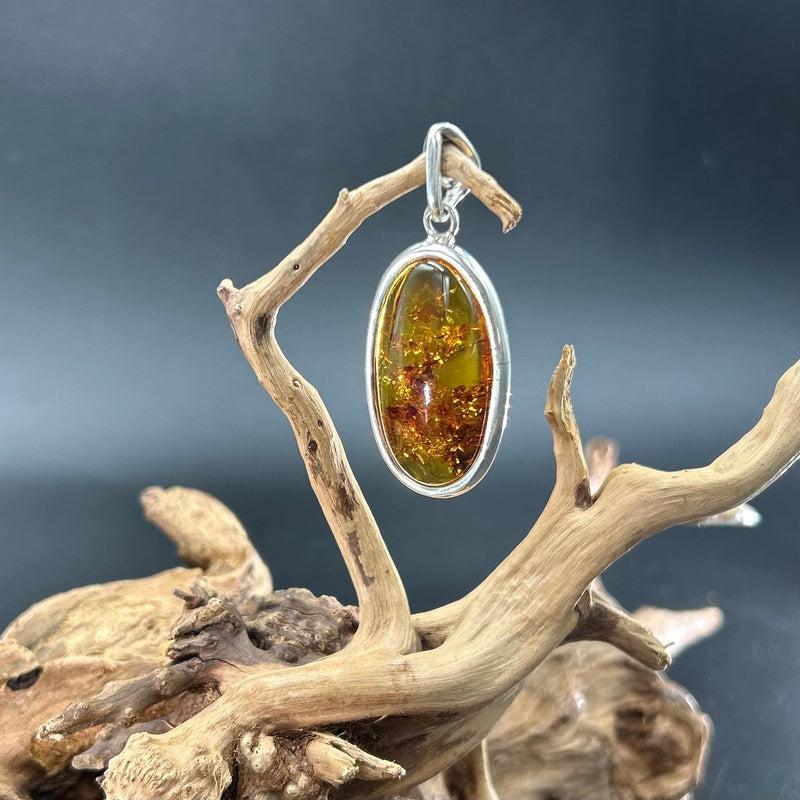 Natural Baltic Amber Oval Pendants || .925 Sterling Silver-Nature's Treasures