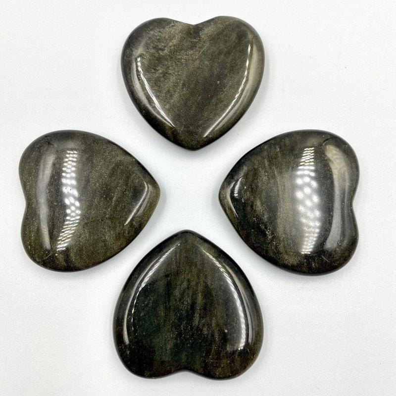 Natural Black Obsidian Glass Flat Pocket Hearts || Protection, Grounding || Mexico