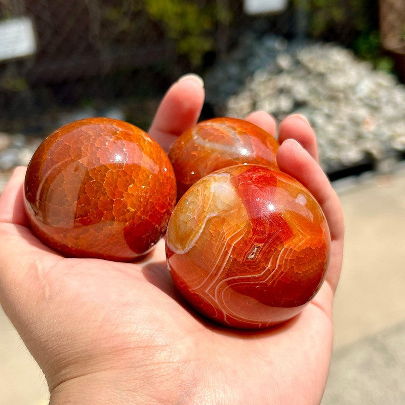 Natural Carnelian Fire Agate Spheres || Brazil
