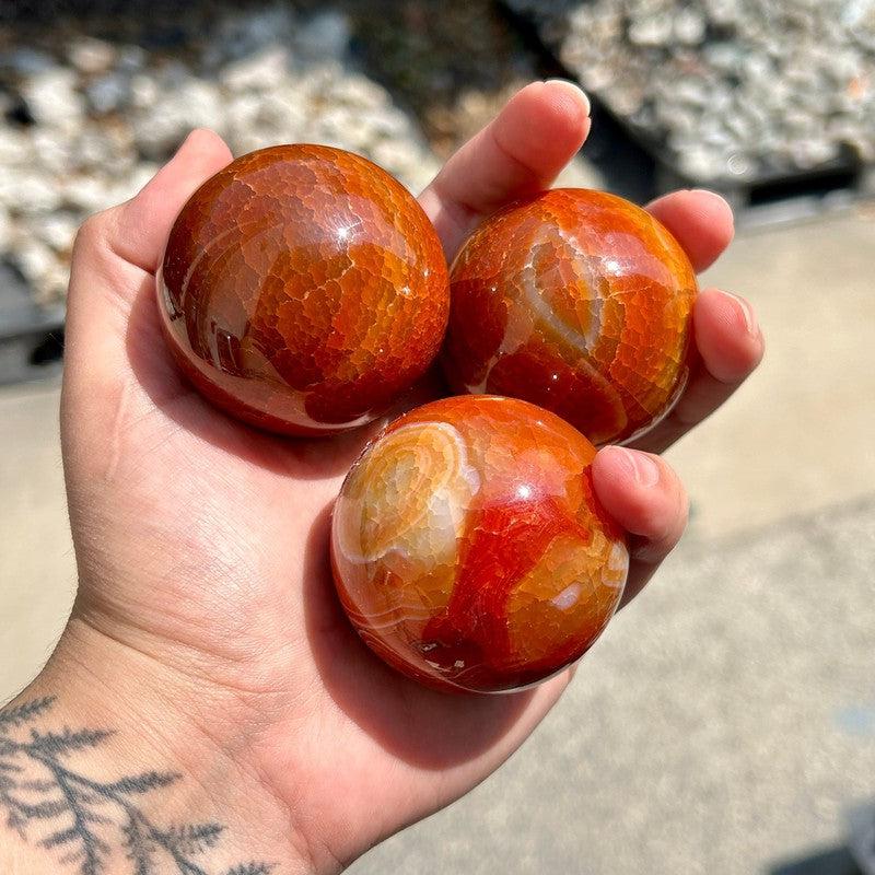 Natural Carnelian Fire Agate Spheres || Passion || Brazil-Nature's Treasures