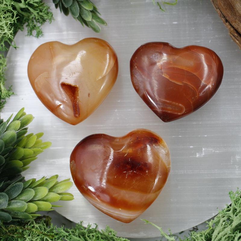 Natural Carnelian Pocket Hearts || Creativity, Grounding || Brazil-Nature's Treasures