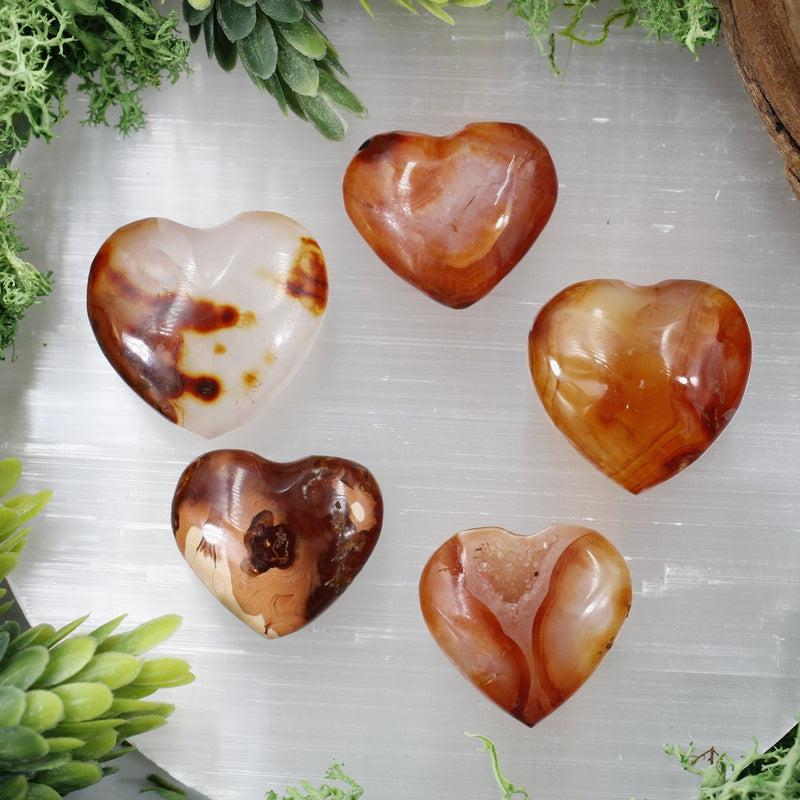 Natural Carnelian Pocket Hearts || Creativity, Grounding || Brazil-Nature's Treasures