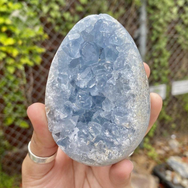 Celestite egg with fantastic color saturation and lovely, palpable energy. Excellent for meditation & energy work. Beyond high quality beautiful!