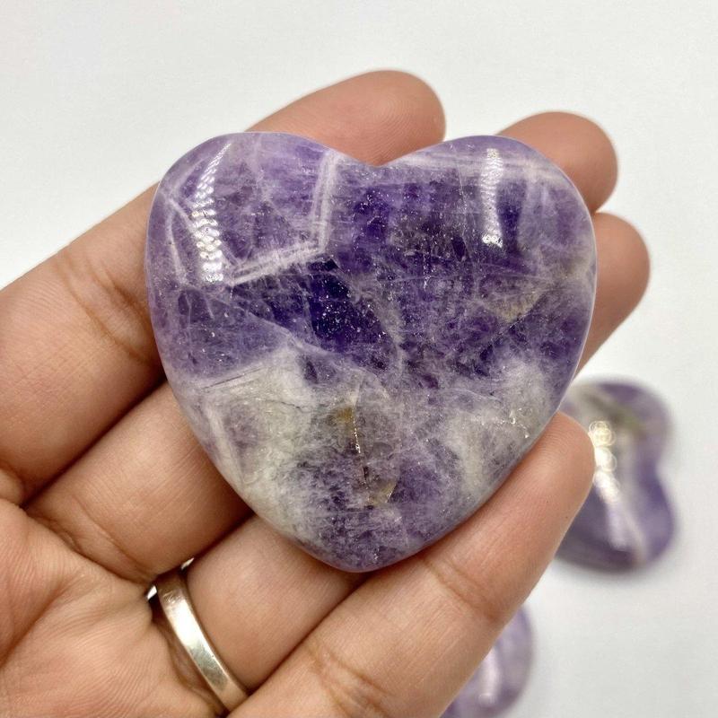 Natural Chevron Amethyst Flat Pocket Hearts || Protection, Stress relief || Brazil