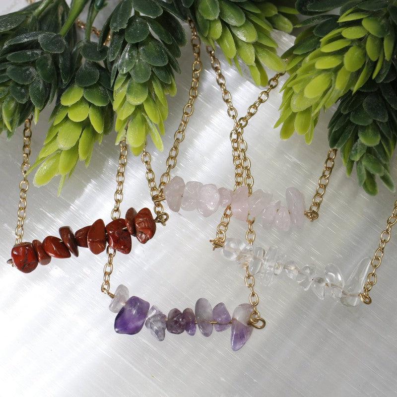 Natural Chip Gemstone Necklace || Gold Plated