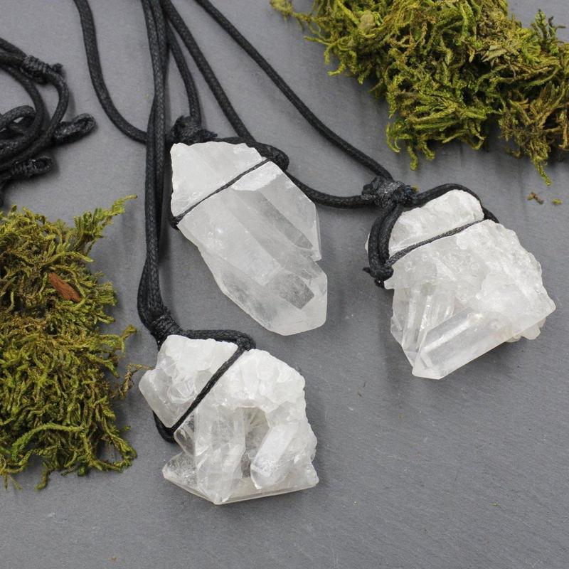 Natural Clear Quartz Cluster Necklace || 18" Cord-Nature's Treasures